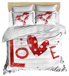 L'essentiel linge de maison Juego de funda de edredón doble Blanco y Rojo